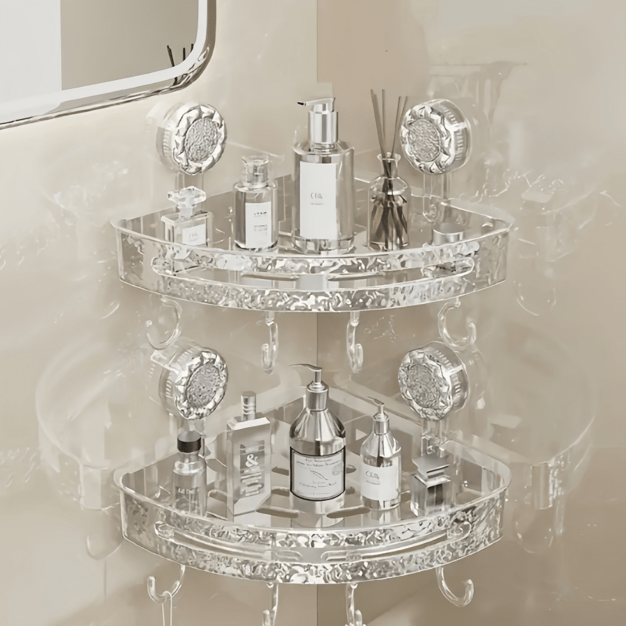 Waterproof Transparent Plastic Corner Shelf With Suction Cup Hooks, Wall-Mounted Bathroom Storage Box, Easy Installation, Sturdy, Suitable For Bathroom And Kitchen Home Bathroom Decor Bathroom Organizer Summer