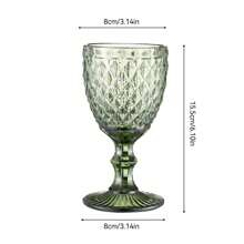 Colored Glass Goblet Set Of 6, Embossed Design Green Wine Glasses, 10 Oz Thickened Vintage Glass Wine Goblets, For Juice Drinking Wedding Party Wine Glass (Pattern : Diamonds) - Green - View 2
