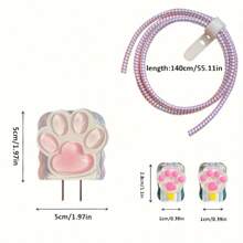 5pcs/Set 3D Cartoon Pink Paw Print TPU Charging Adapter Protector Case Compatible With Apple 18W/20W Adapter, Ideal Gift For Girlfriend, Valentine's Day