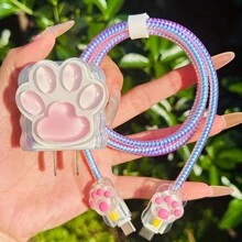 5pcs/Set 3D Cartoon Pink Paw Print TPU Charging Adapter Protector Case Compatible With Apple 18W/20W Adapter, Ideal Gift For Girlfriend, Valentine's Day