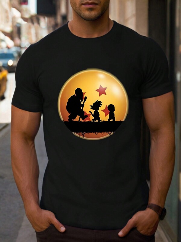 Camiseta de Dra gon Ball para hombre, estilo urbano, para San Valentín, 1 pieza, cuello redondo, informal, de algodón puro grueso de 220 g/m².
