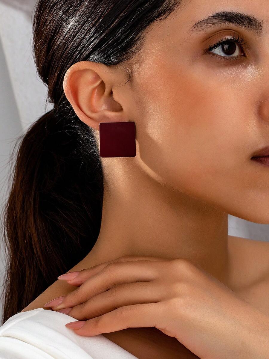 1 Pair Fashionable Simple Geometric Stud Earrings - Burgundy - View 1