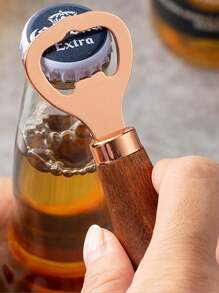 1 件优雅相思木啤酒开瓶器配玫瑰金不锈钢杆 - 创意垂直开瓶器适用于家庭酒吧必备品 - 彩色 - 查看 1
