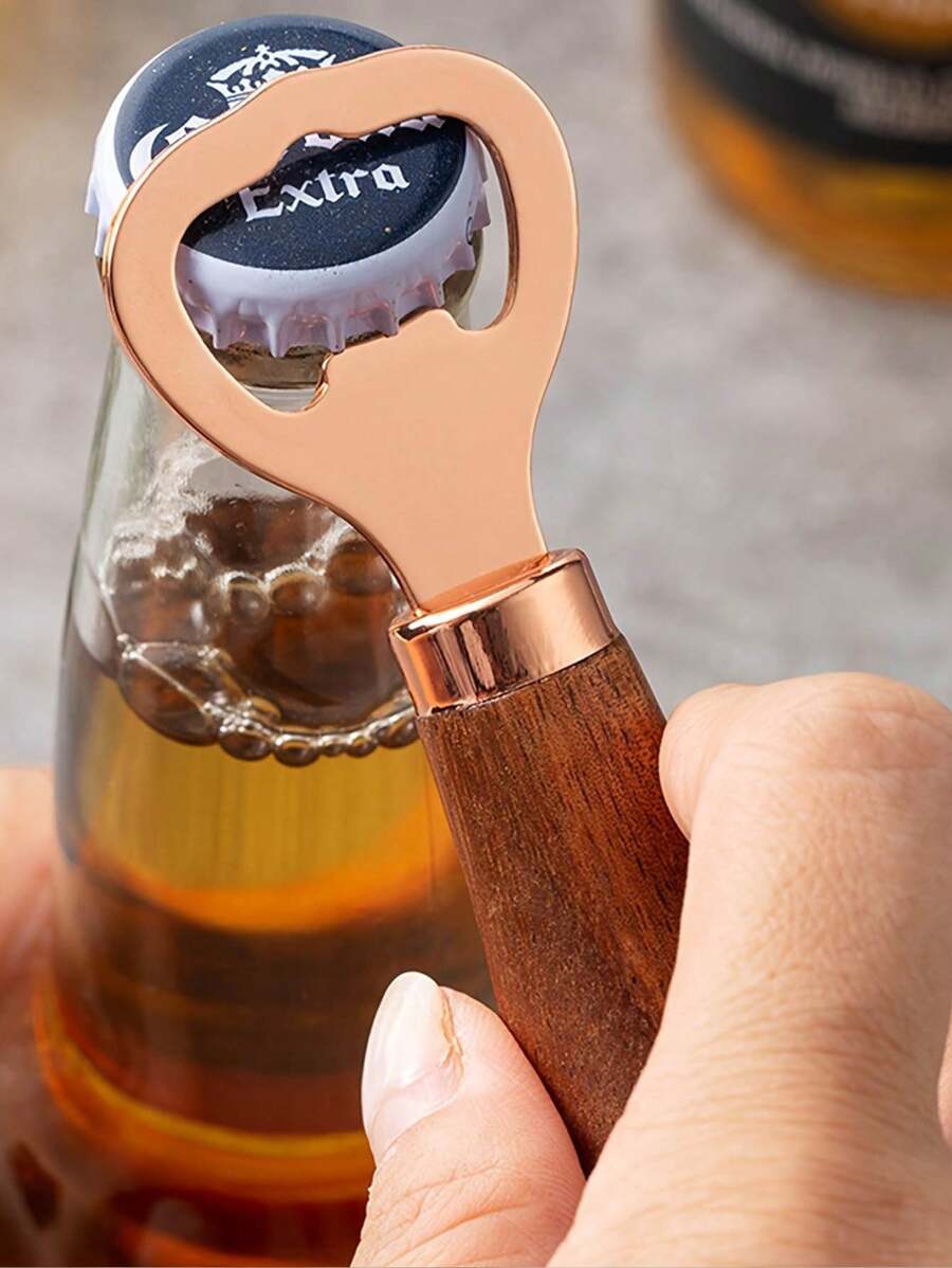 1 件优雅相思木啤酒开瓶器配玫瑰金不锈钢杆 - 创意垂直开瓶器适用于家庭酒吧必备品 - 彩色 - 查看 1