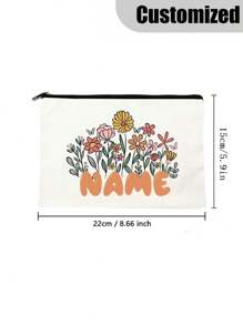 [Custom Made] Polyester Flower Design Cosmetic Bag For Women - Waterproof, Large Capacity,Personalized Name,Unscented, Portable Zip Makeup Pouch, Travel Essential, Gift For Flower Lovers - Exclusive Gift - Beige - View 5