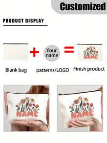 [Custom Made] Polyester Flower Design Cosmetic Bag For Women - Waterproof, Large Capacity,Personalized Name,Unscented, Portable Zip Makeup Pouch, Travel Essential, Gift For Flower Lovers - Exclusive Gift,Portable,Multifunction,Versatile,Large Capacity,Lightweight,Functional,Practical,All-Purpose,Colorful,Cute,Adorable,Kawaii,Y2K,Vacay Vibes/Vacation,Leisure,Commuting,Business Casual,Custom,Personalized,Unique,Customized,Travel Bag,Toiletry Bag,Girlfriend,Boyfriend,Family,Friends,For Outdoors/Outings/Travel/Hiking/Stadium/Sports/Climbing,For Business/Commute/Work/Office - Beige - View 2