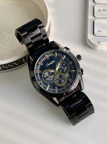 1 pieza Reloj de pulsera para hombre, movimiento de cuarzo simulado, reloj de lujo formal para negocios, esfera grande con números romanos, esfera con diamantes de imitación, regalo elegante para amigos, familia, Día del Padre, adecuado para uso diario, trabajo, fiesta, reloj popular para estudiantes - Unitalla - Ver 4
