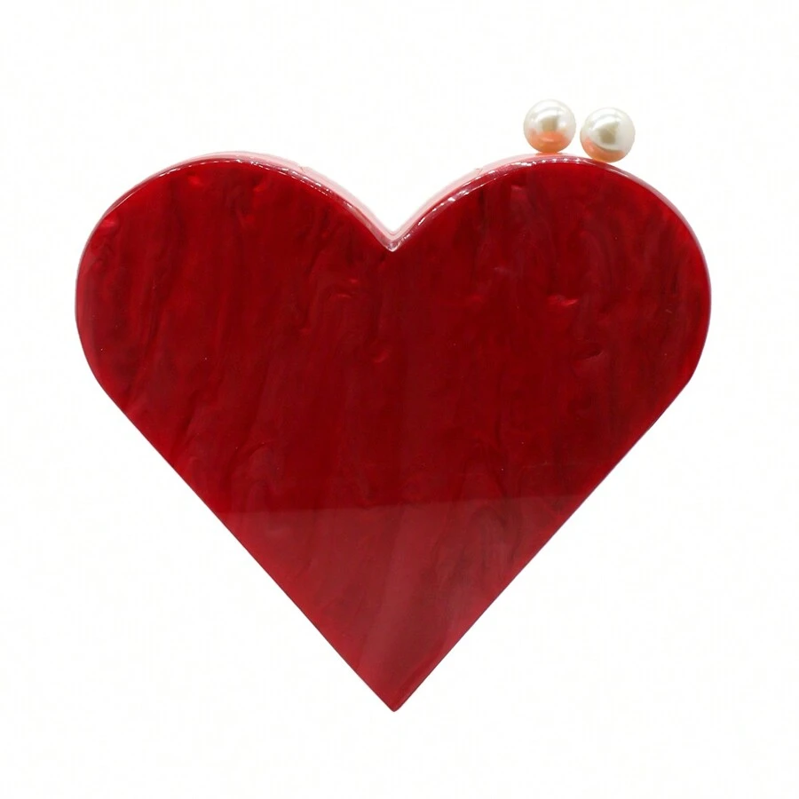 Ladies Heart Shape Acrylic Clutch Love Heart Purse Cute Evening Bag Marble Acrylic Handbag - 紅色 - 查看 1