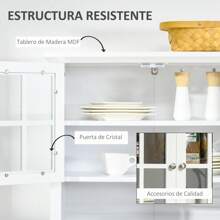 HOMCOM HOMCOM Aparador Alacena de Cocina Mueble Auxiliar para Microondas con 2 Armarios y Cajón 68,6x40x164 cm Blanco