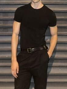 Men's Casual T-Shirt Slim Fit Basic Social Fashion - màu đen - Xem 5