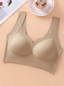 4pcs Women's Solid Color Wireless No-Underwire Supportive V-Neck Breathable & Comfortable Lingerie Bra