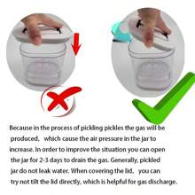 1 pieza Recipiente para pepinillos de 6.76 oz con tapa coladora y tenedor de acero inoxidable, recipiente de almacenamiento de pepinillos hermético a prueba de fugas con tapa basculante con mecanismo de cierre, lata de alimentos redonda reutilizable