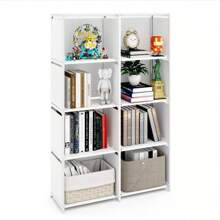 Cube Storage Unit Bookcase Shelf Double Row Modular Wardrobe Storage Organiser - White - View 1
