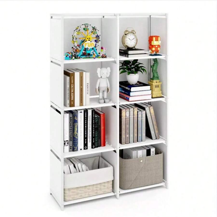 Cube Storage Unit Bookcase Shelf Double Row Modular Wardrobe Storage Organiser - White - View 1