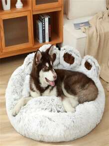 1pc Bear Paw Plush Pet Mat Plush Bear Paw Pet Bed - Polyester PP Cotton Filling, Machine Washable Easy Care, Non-Slip Design, Soothing Anxiety Warm Soothing Donut Bed Bear Paw Shape Pet Bed - Super Soft Cat & Dog Soothing Bed, Suitable For All Seasons, Super Soft Plush Bear Paw Shape, Perfect Choice For All Kinds Of Pets - Xám - Xem 4