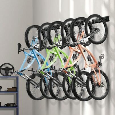 Estante para bicicletas, soporte para 4-8 bicicletas, soporte para colgar en la pared con 2-7 estantes, organizador para el hogar y el garaje, personalizable para varios tamaños de bicicletas, soporte ajustable, soporta hasta 100-500 libras, 17-85 pulgadas