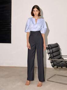 Women's Solid Color Casual High Waist Straight Leg Work Pants, Spring/Summer