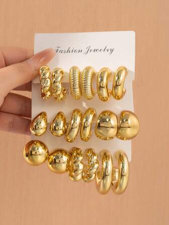 6-18 件/套时尚轻质金色耳环首饰套装，适合全年日常佩戴