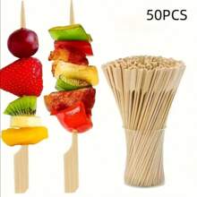 50/80/120 件高品质竹签，6 英寸/8 英寸/10 英寸 - 适合开胃菜、鸡尾酒和烧烤小吃天然木质桨棒，适合水果、香肠和熟食 | 非常适合派对和聚会，竹制餐具 - 原木色 - 查看 2