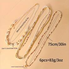 6pcs Bohemian Shell Pendant Multi-Layer Pearl Beaded Waist Chain, Handmade Elastic Body Chain For Summer Beach Fashion - Waist Chain - View 5