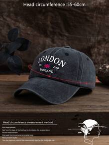 1 buc. șapcă de baseball spălată, unisex, în aer liber, ocazional, mărime reglabilă, steagul Londra și imprimeu cu litere, potrivită pentru ținuta zilnică - A - Vizualizare 4