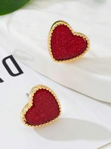 1 Pair Metal Inlaid Acrylic Shiny Heart Shape Earrings For Women, & Personalized, Suitable For Valentine's Day, Date, Wedding, Party, Everyday Wear, As Gifts