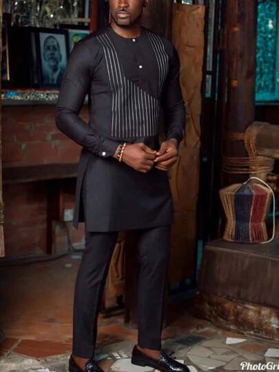 Dashiki African Clothing For Men With Men's Trousers And Striped Men's Shirt 2-Piece Summer Men's Sweatshirt Set New