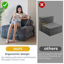 MAXYOYO Folding Sofa Bed, Convertible Sleeper Chair With Pillow Foldable Mattress With Back Support, Portable Fold Out Chair Bed Comfy Floor Sofa Lounge For Living Room Bedroom - 深灰色 - 查看 9
