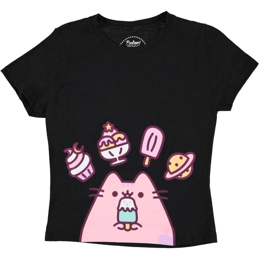 女士 The Cat 衬衫 The Cat Vintage Juniors 短款上衣 T 恤 - 黑色 - 查看 1