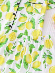 2 piezas Conjunto de pijama con estampado de melocotón para mujer, top cómodo de manga corta con cuello y pantalones cortos sueltos, hermoso y elegante ropa de dormir para uso en casa/exterior casual, adecuado para primavera/verano, vacaciones y fiestas