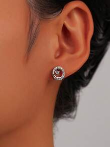1 par de pendientes de aro de plata de ley 925 chapada en platino con circonita cúbica hueca, pendientes minimalistas versátiles de moda para uso diario, cena, citas