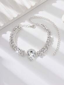1 pieza Tobillera de doble capa con gota de agua decorada con rhinestones, con una vibra exótica y sexy, elegante joyería para mujeres