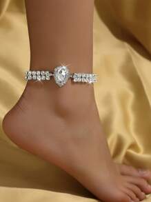 1 pieza Tobillera de doble capa con gota de agua decorada con rhinestones, con una vibra exótica y sexy, elegante joyería para mujeres