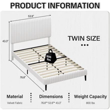 Queen Bed Frame, Upholstered Bed Frame With Headboard And Footboard, Vertical Channel Tufted Headboard, White/ Black/ Pink/ Green/ Blue, Twin/ Full/ Queen/ King - trắng - Xem 8