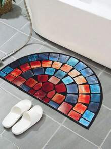 1Pc Semicircle Welcome Doormat, Creative Colorful Geometric Stone Flower Pattern Door Mat, Perfect For Outdoor, Camping, Living Room, Kitchen, Bathroom, Bedroom, Balcony Decor