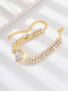 1 pieza Tobillera de doble capa con gota de agua decorada con rhinestones, con una vibra exótica y sexy, elegante joyería para mujeres