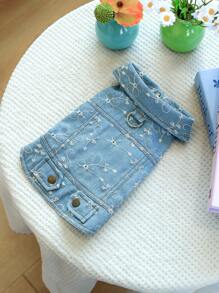 PETCIRCLE 1pc Pet Clothes, Cute Stylish Outfit For Small Dogs & Cats, Comfortable Decorative Denim Effect Jacket - Blue - View 6