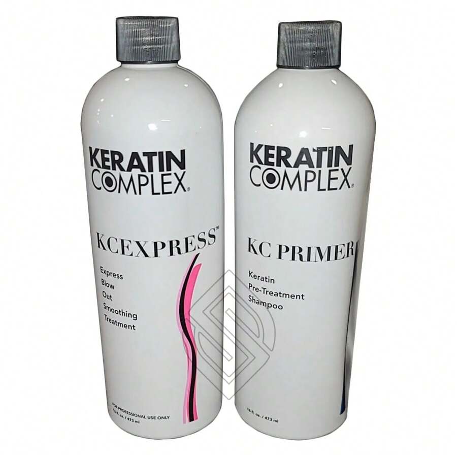 Kit de alisado express suavizante KCEXPRESS que incluye tratamiento EBO y champú de pretratamiento con queratina, de 2x16oz (32 onzas, 946 mililitros) - N / A - Ver 1