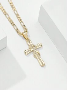 1 pieza Collar colgante con cruz de Jesús de 14K color oro, estilo europeo y americano, hipoalergénico, con relieve en capas e incrustación de cobre y circonita, adecuado como regalo para madres, San Valentín, parejas, amigos, cristianos, para uso diario, festivales y oración