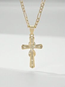 1 pieza Collar colgante con cruz de Jesús de 14K color oro, estilo europeo y americano, hipoalergénico, con relieve en capas e incrustación de cobre y circonita, adecuado como regalo para madres, San Valentín, parejas, amigos, cristianos, para uso diario, festivales y oración