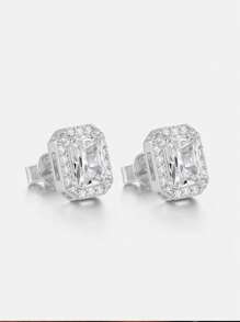 2pcs Hiphop 925 Silver Moissanite Square Stud Earrings, Suitable For Men's Daily Wear, Party, Holiday, Valentine's Day, Christmas, Unisex Korean/European/American Fashion Jewelry, Ideal Gift