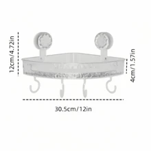 Waterproof Transparent Plastic Corner Shelf With Suction Cup Hooks, Wall-Mounted Bathroom Storage Box, Easy Installation, Sturdy, Suitable For Bathroom And Kitchen Home Bathroom Decor Bathroom Organizer Summer
