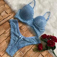 All Lace Lingerie Set, Fluorite Bra And Panties - Màu xanh lam - Xem 2