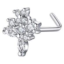 20G Pendientes de aro para la nariz en forma de L con colgante para mujer, aros de nariz con pendientes con flor de circonita cúbica de acero inoxidable para perforaciones de la nariz