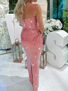 Vestido com Alça Fina Sexy com Brilho de Strass, Vestido de Festa Elegante da Moda, Vestido Longo para Banquete, Vestido de Convidada de Casamento, Vestido Formal