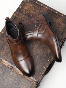 Men's Stylish High-Top Boots - Slip-On, Solid Color, Durable Rubber Sole, Comfortable Faux Leather, Non-Slip, Fashion Ankle Booties For Outdoor Wear - 棕色 - 查看 5