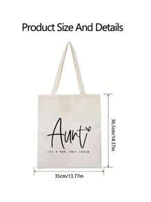 Chic Auntie Canvas Tote Bag - Spacious , Perfect For Shopping, Picnics, And Travel | Stylish Aunt Gift Idea | Large Capacity, Design - Beige - View 5