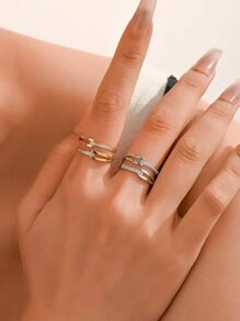 1 件 18K 镀金华丽风格不锈钢 CNC 方晶锆石戒指女士珠宝婚礼派对约会礼物 - TOW三角形CNC - 查看 1
