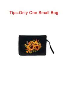 向日葵蝴蝶印花手提包和化妆包套装，可爱旅行化妆包，轻便化妆品收纳袋，零钱包，旅行必备 - 黑色 - 查看 12