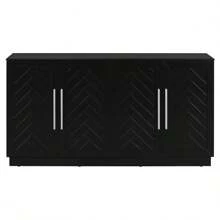 MERAX Tủ đựng đồ ăn nhẹ có 4 cửa, không gian lưu trữ lớn, tủ đựng đồ ăn nhẹ có kệ có thể điều chỉnh và tay cầm bằng bạc cho nhà bếp, phòng ăn, phòng khách, ký túc xá trở lại trường - màu đen - Xem 8